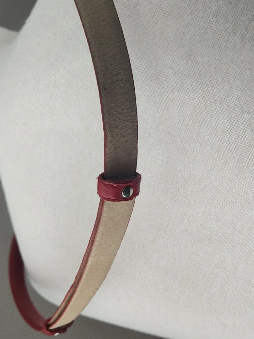 Red Adjustable Genuine Leather Belt with Silver Twisted Ring Buckle